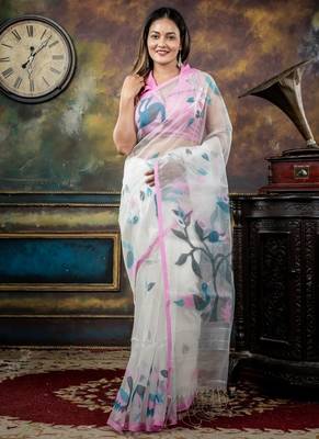 white hand woven silk blend cotton zari work all seasons sarees 1