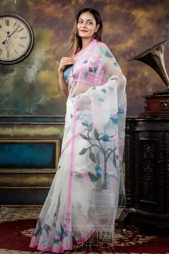 white hand woven silk blend cotton zari work all seasons sarees
