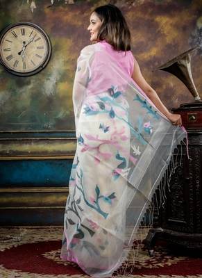 white hand woven silk blend cotton zari work all seasons sarees 4