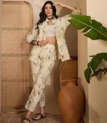 Beige khadi silk embroidered embroidered co-ord set