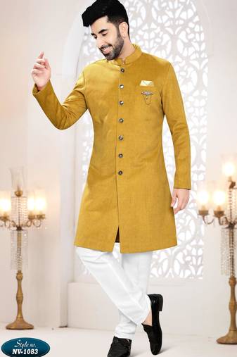 Men's yellow swad velvet  -Sherwani set