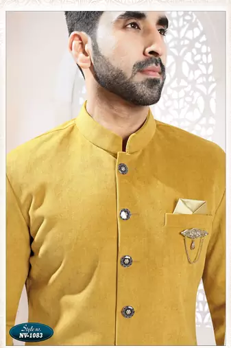 Men's yellow swad velvet  - kurta set