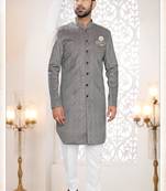 Men's grey swad velvet  self design in fabric kurta set
