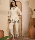 Beige khadi silk embroidered embroidered co-ord set