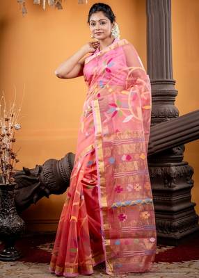 pink hand woven silk blend cotton bengal handloom all seasons sarees 2