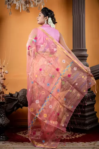 pink hand woven silk blend cotton bengal handloom all seasons sarees