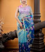 blue hand woven silk blend cotton bengal handloom all seasons sarees