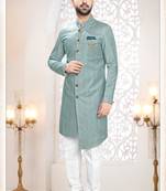 Men's blue swad velvet  self design in fabric kurta set
