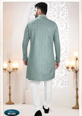 Men's blue swad velvet self design in fabric kurta set 2