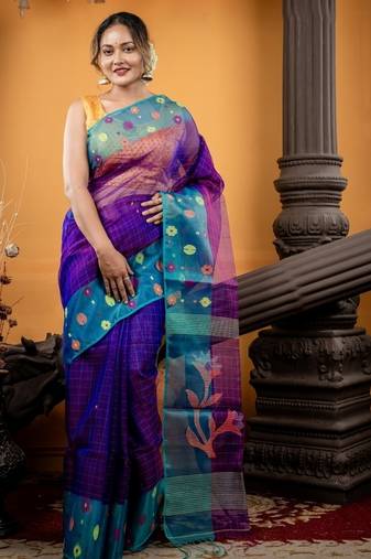 violet hand woven silk blend cotton bengal handloom all seasons sarees