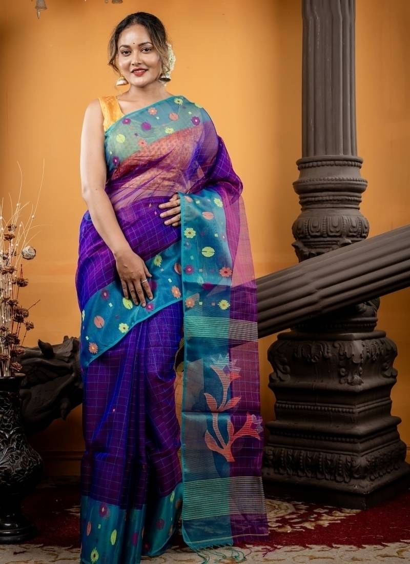 violet hand woven silk blend cotton bengal handloom all seasons sarees