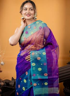 violet hand woven silk blend cotton bengal handloom all seasons sarees 2