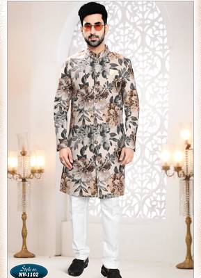 Men's fone swad velvet self print design in fabric kurta set 1