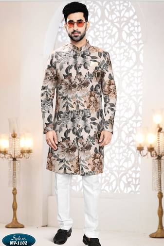 Men's fone swad velvet  self print design in fabric kurta set