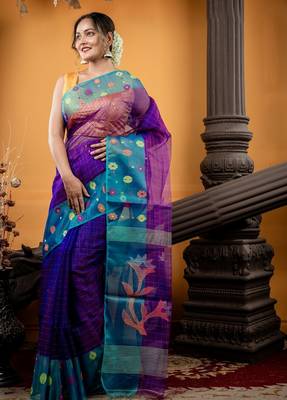 violet hand woven silk blend cotton bengal handloom all seasons sarees 3