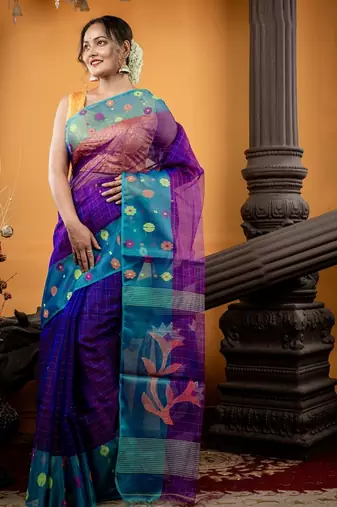 violet hand woven silk blend cotton bengal handloom all seasons sarees