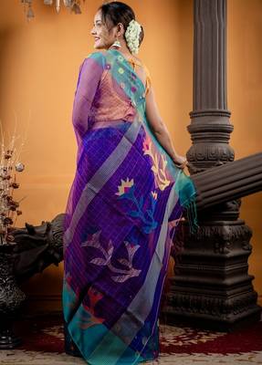 violet hand woven silk blend cotton bengal handloom all seasons sarees 4