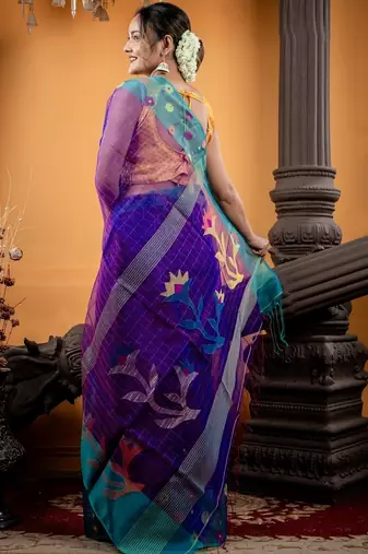 violet hand woven silk blend cotton bengal handloom all seasons sarees