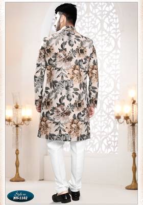 Men's fone swad velvet self print design in fabric kurta set 2