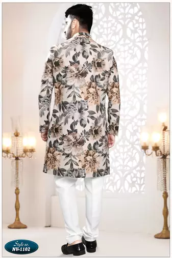Men's fone swad velvet  self print design in fabric kurta set