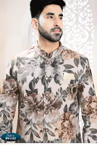 Men's fone swad velvet  self print design in fabric kurta set