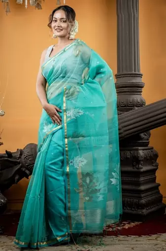 green hand woven silk blend cotton zari work all seasons sarees