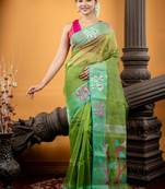 green hand woven silk blend cotton zari work all seasons sarees