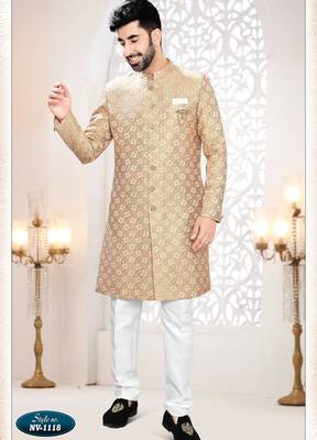 Men's Gold woven jacquard thread and sequence embroidery all over kurta set 1