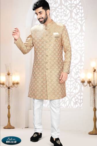 Men's Gold woven jacquard thread and sequence embroidery all over  kurta set