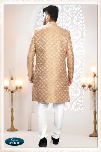 Men's Gold woven jacquard thread and sequence embroidery all over  kurta set