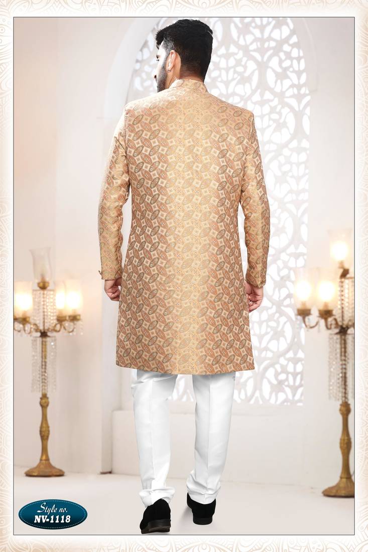 Men's Gold woven jacquard thread and sequence embroidery all over  kurta set
