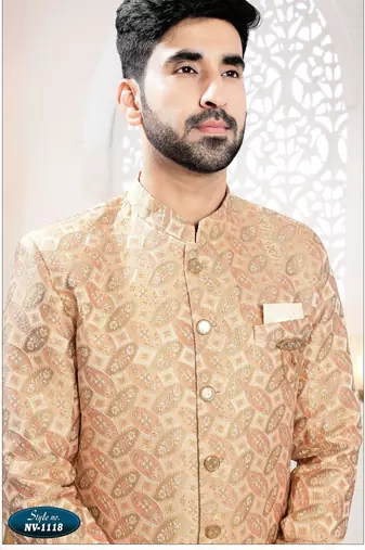Men's Gold woven jacquard thread and sequence embroidery all over  kurta set