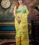 green hand woven silk blend cotton bengal handloom all seasons sarees