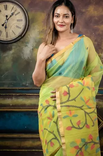 green hand woven silk blend cotton bengal handloom all seasons sarees