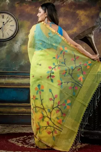 green hand woven silk blend cotton bengal handloom all seasons sarees