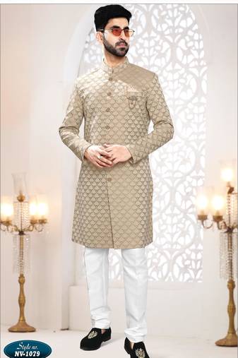Men's gold woven jacquard - kurta set