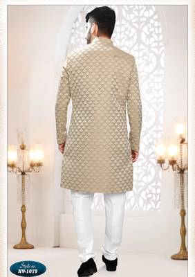 Men's gold woven jacquard - kurta set 2