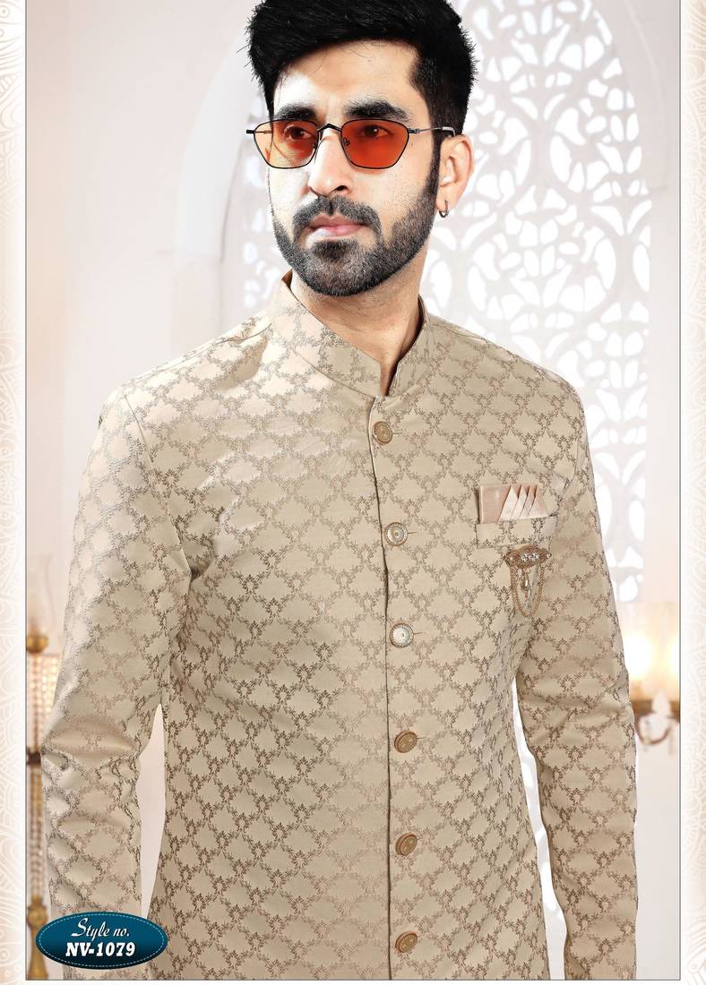 Men's gold woven jacquard - kurta set