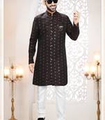 Men's maroon woven jacquard thread and sequence embroidery all over  kurta set