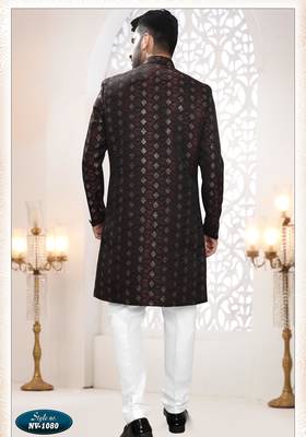 Men's maroon woven jacquard thread and sequence embroidery all over kurta set 2
