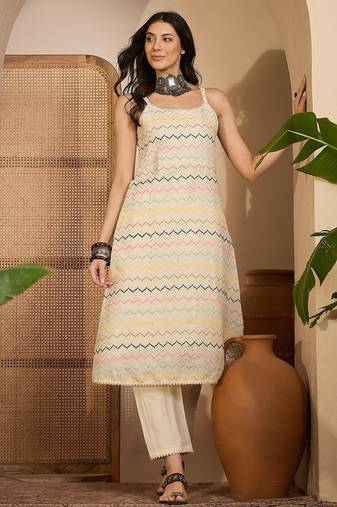 Beige khadi silk embroidered embroidery work top bottom set