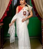 white woven silk blend cotton bengal handloom all seasons sarees