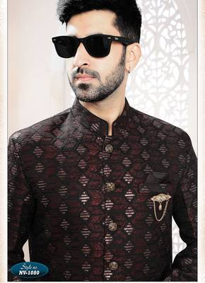 Men's maroon woven jacquard thread and sequence embroidery all over kurta set 3