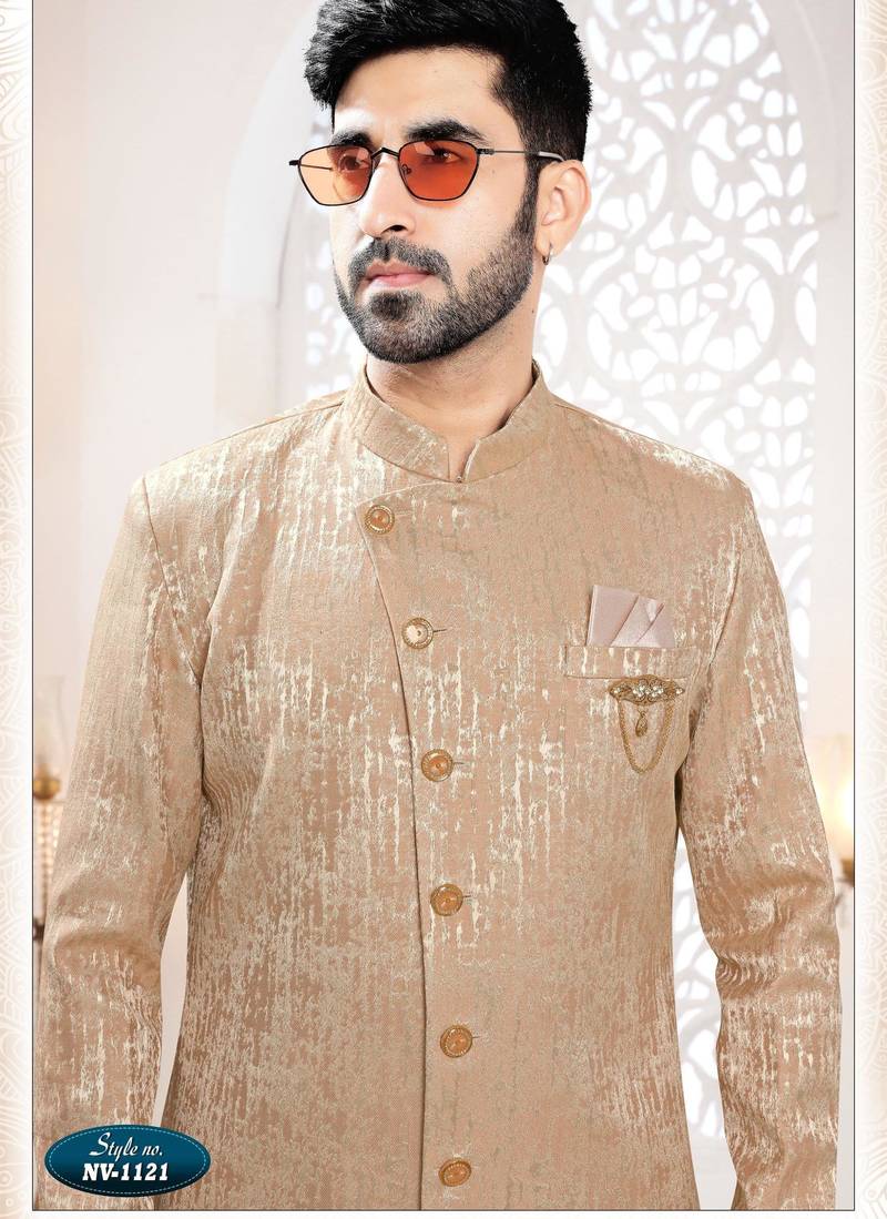 Men's pink woven jacquard - kurta set