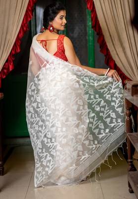 white woven silk blend cotton bengal handloom all seasons sarees 4