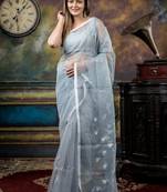 grey woven silk blend cotton zari work all seasons sarees