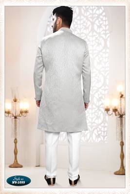 Men's grey woven jacquard self design in fabric kurta set 2