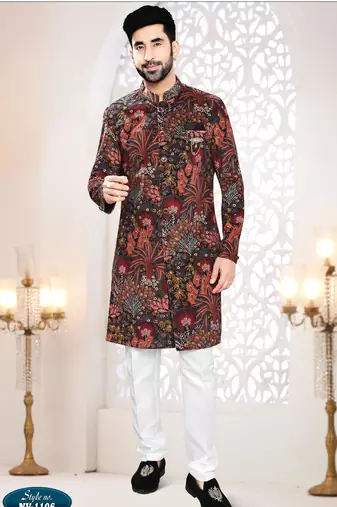 Men's black  suede  - kurta set