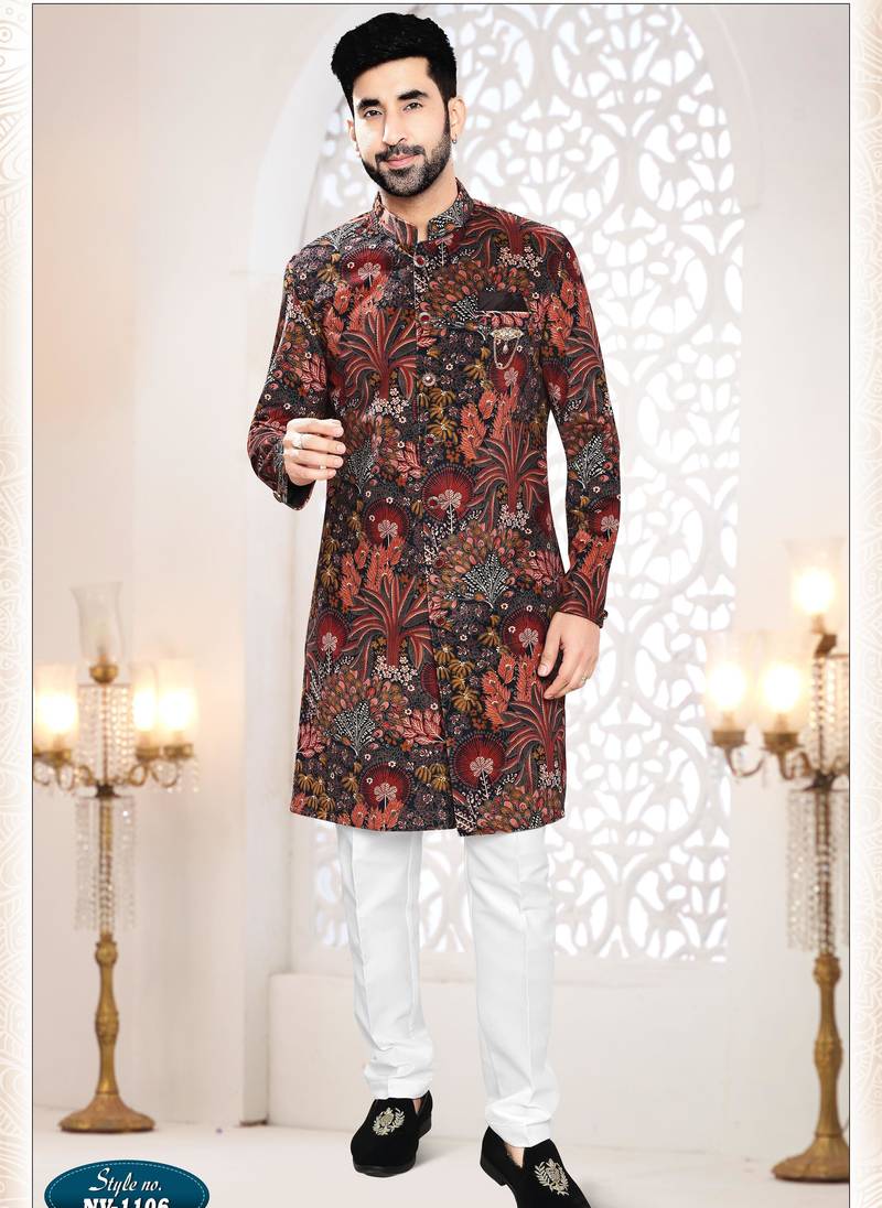 Men's black  suede  - kurta set