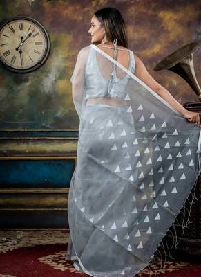 grey woven silk blend cotton zari work all seasons sarees 3